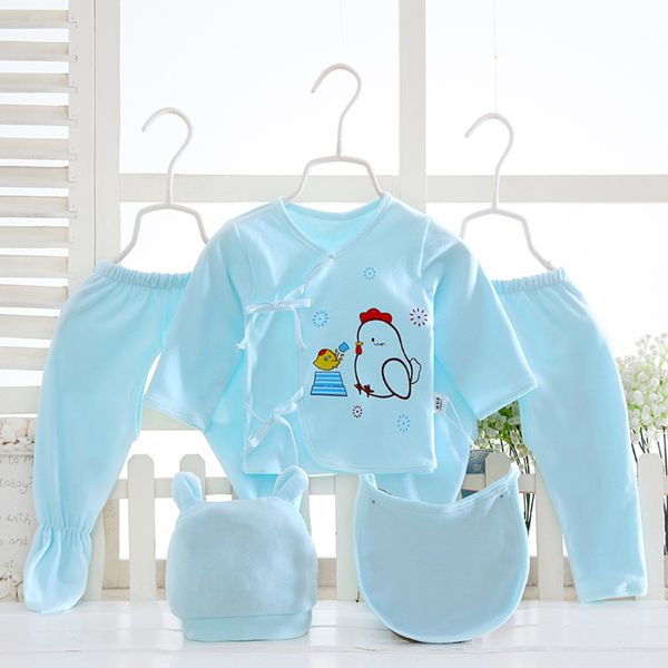 

5pcs newborn 0-3m boys girls baby clothes new cartoon chick coat hat pants sleepwear suit cotton outfit sets onesize, White