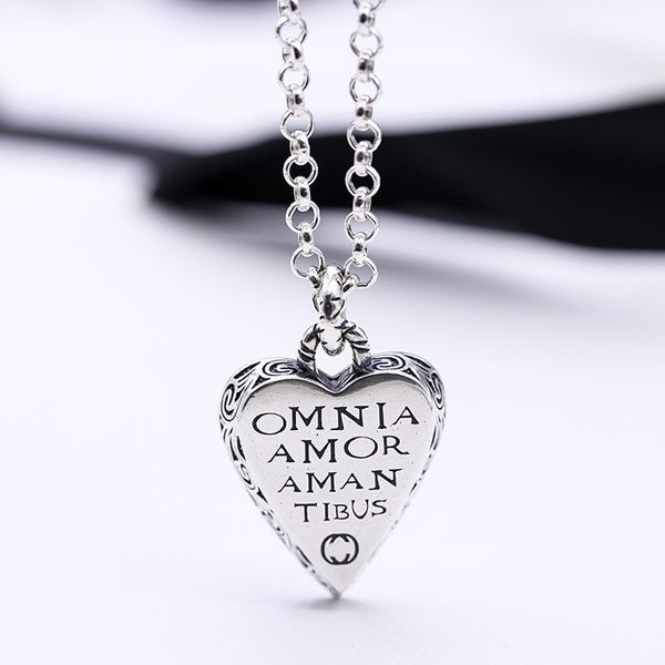 

s925 european and american trendy male and female water drop love pendant necklace heart-shaped pendant necklace couple necklace, Silver