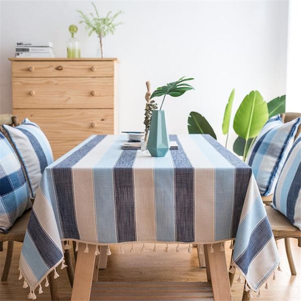 

anti-table cloth fabric cotton and linen small fresh striped art rectangular coffee table cushion tablecloth