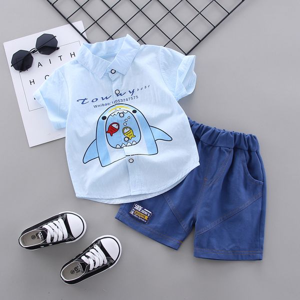 

summer baby boys clothes 2pcs casual short sleeve cartoon dinosaur print t-shirt +shorts costume set children clothing, White