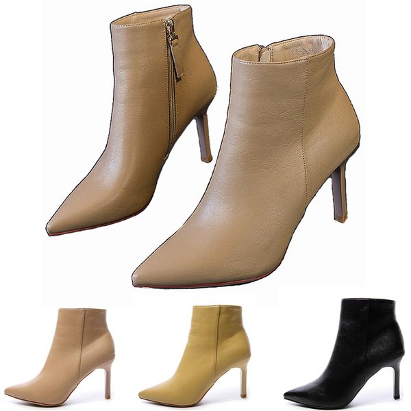 

original box] womens boots high heels 10cm new red bottom ankle winter real leather pumps paris boots office dress boots size 35-41, Black