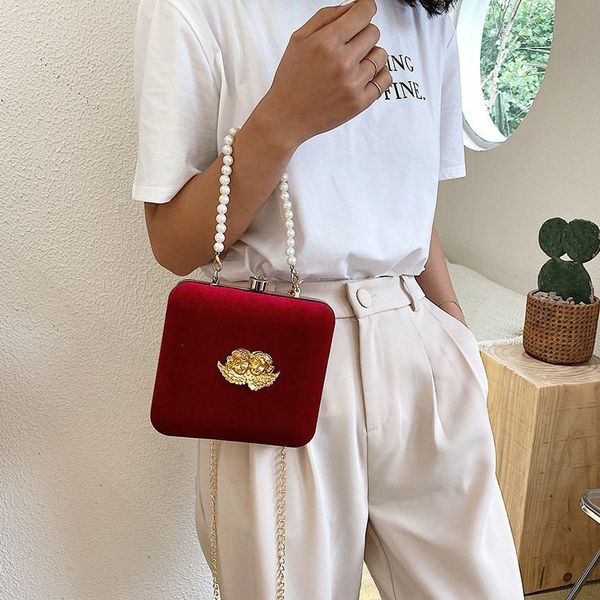 

pearl beaded handbag velvet evening clutch bags for women 2020 new lady's party purse mini retro shoulder bag ftb243