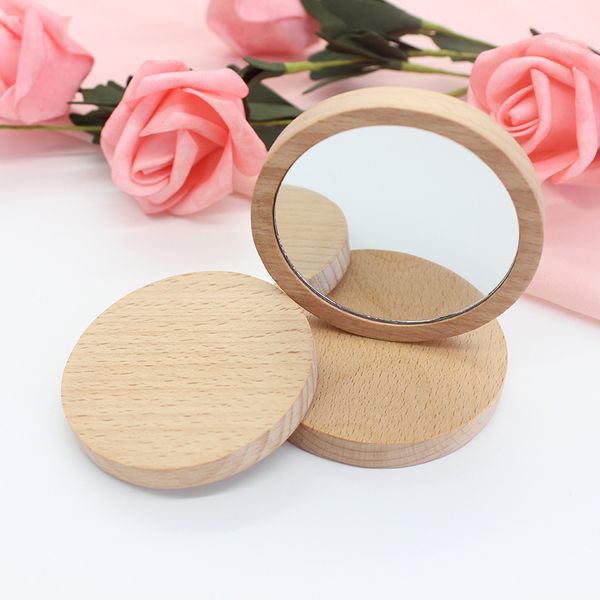 

beech wood round shape mirror small mini make up mirrors wholesale party gift favor for women lady