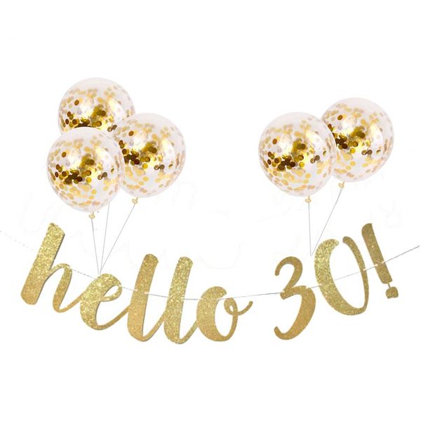 

30 40 50 60th years birthday decor gold glitter paper banner garland confetti balloon 30th birthday party decorations adult