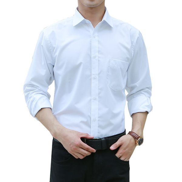 

men's dress shirts men clothes 2021 autumn fashion white solid color black formal long sleeve business shirt 4xl 5xl 6xl 7xl 8xl, White;black