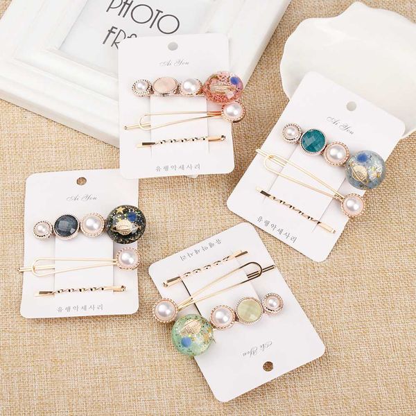 

1set fashion women gilrs sweet beach acrylic pearl hair clips stick alloy barrettes geometric hairpin hair accessories, Golden;white