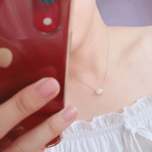

fashion-e jewelry simple 925 silver opal pendant for daily wear 8*10mm natural white opal necklace pendant fashion gemstone pendant