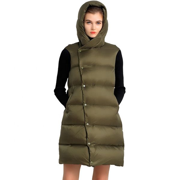 

odm new fashion winter down vest long down vest with hood customized jacket manufacturer, Black
