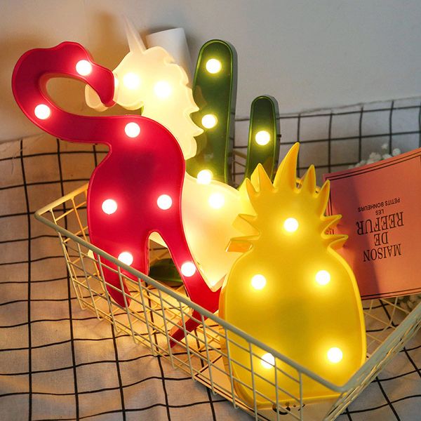 

3d desk lamp cartoon pineapple/flamingo/cactus/coconut tree/unicorn/cloud/ modeling table night light led lamp home office decoration gifts