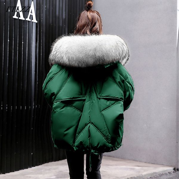 

ftlzz 2019 new winter down jackets women large natural fur collar hooded down coat green black parkas female warm snow overcoat