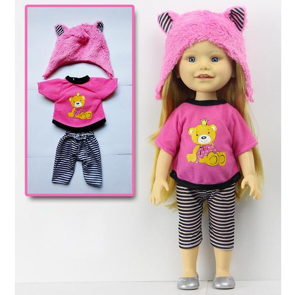 

handmade fashion pink tee pants hat set clothes accessories for 40cm 16-inch salon doll gifts