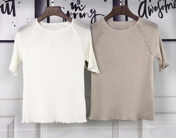 

2019 new women 100% wool knitted short sleeve t-shirt ddxgz3 2.20, White