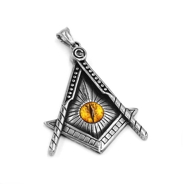 

asonry compass masonic pendant stainless steel all seeing eye illuminati pyramid yellow eye biker men pendant swp0547a, Silver