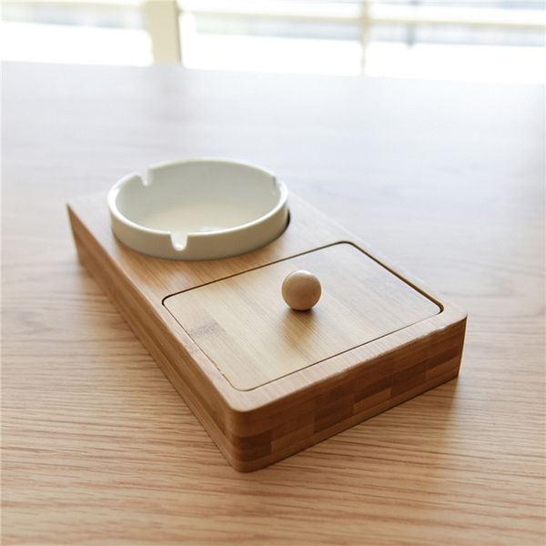 Posacenere in ceramica da tavolo Custodia per scatola di immagazzinaggio in materiale di legno Design innovativo portatile per pipa da fumo per tabacco da sigaretta DHL gratis