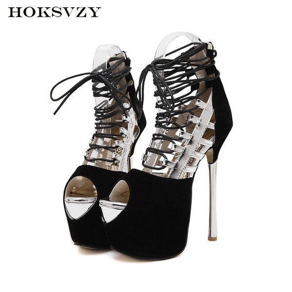 

hoksvzy fashion legs hollow platform high cut fish mouth shoes high heel sandals color sandals shoes woman jxq, Black
