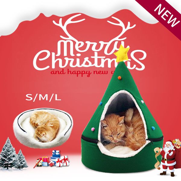 

cute cat house half closed christmas warm soft winter pet cat litter cushion house kennel nest dog bed*