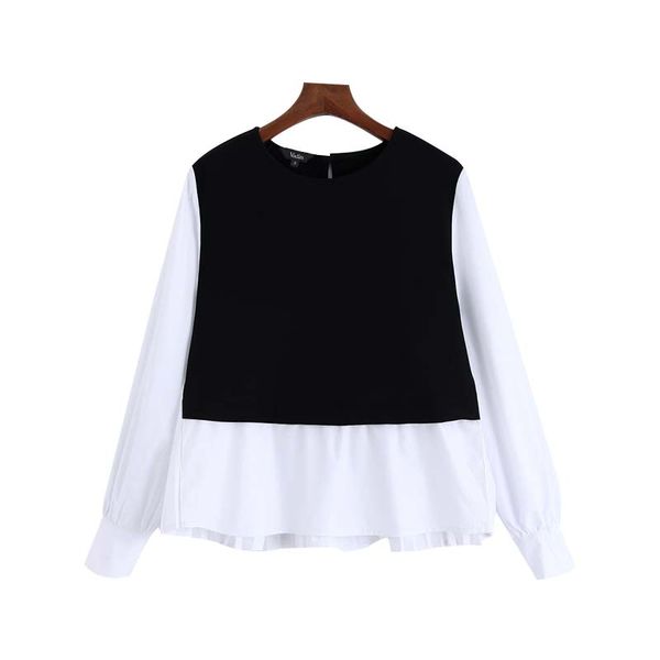 

women plaid patchwork blouse long sleeve o neck shirts casual blusas, White