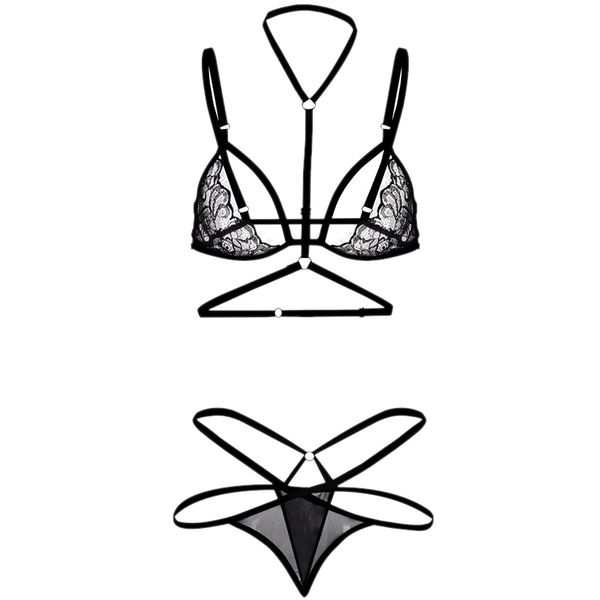 

three-point piece rope suit transparent lace bundle set underwear, Red;black