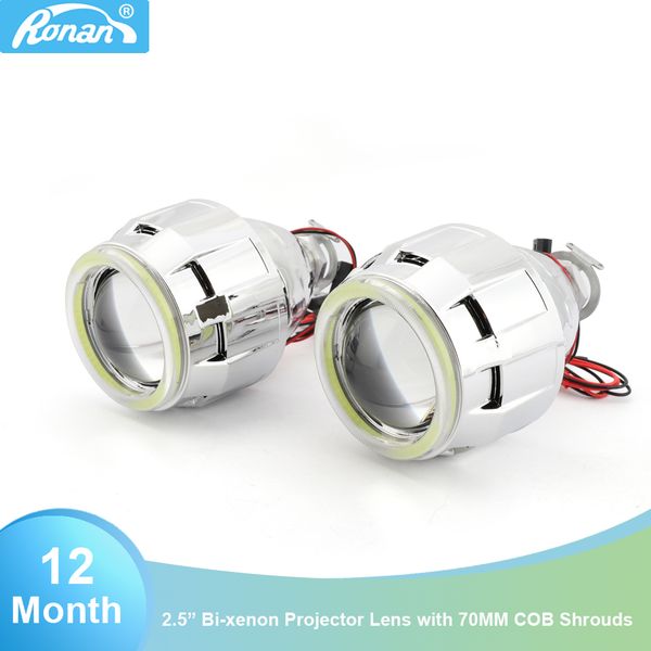 

2.5 bi-xenon h1 projector lens car headlight drl 70mm cob led angel eyes white h4 h7 base motorcycle headlight car styling