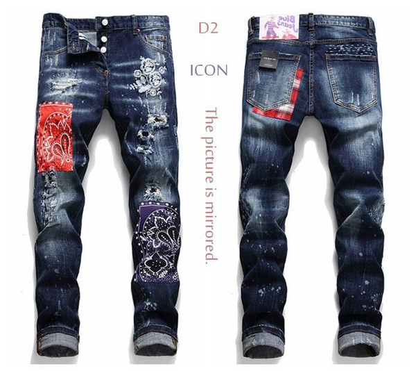 

2020 het d2 mens icon design denim jean embroidery pants holes badges jeans zipper mendsq2 pants trousers skinny jeansds2men jeans 91aaf#, Blue