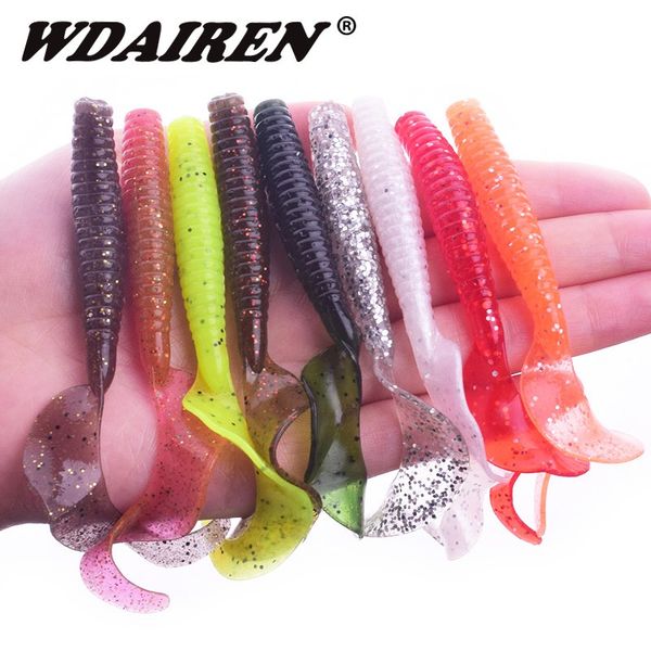 

5pcs/lot worm soft baits flexible jig curly tail 9cm 4.3g 9colors silicone simulation earthworm worms shrimp salt fishing lure