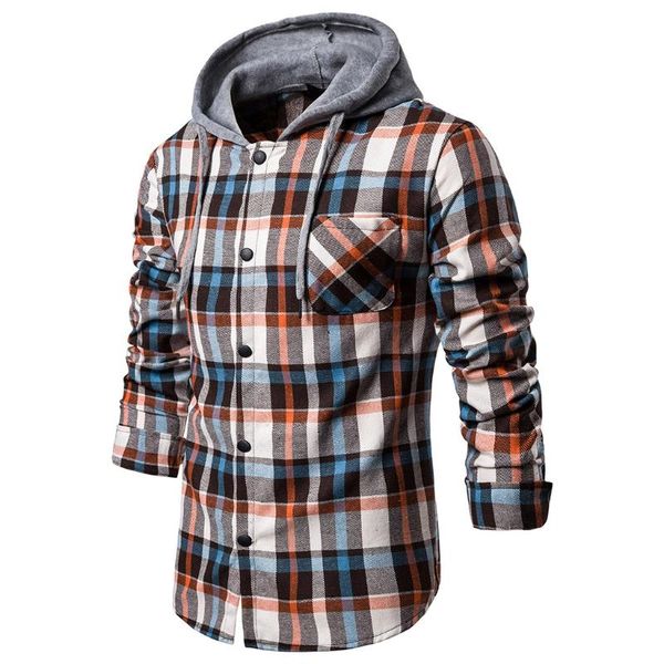 

monerffi femme 2020 hoodies tracksuit men's autumn casual plaid shirts long sleeve pullover shirt hooded blouse sportswear, Black