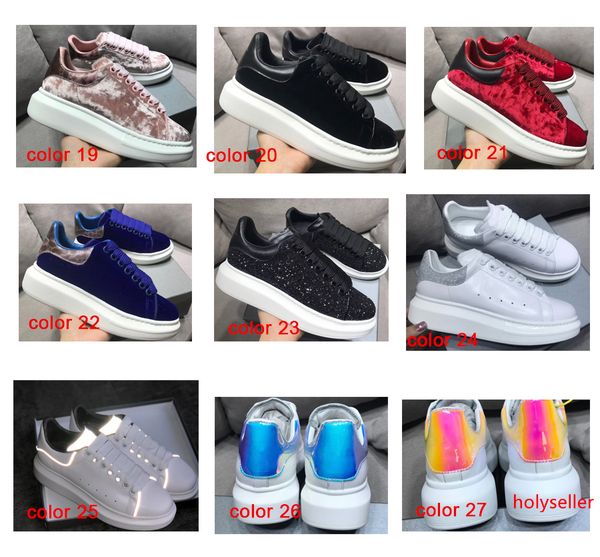 

new mens womens reflective 3m white platform sneakers 100% real leather suede raised sole low trainers flat casual designer shoes
