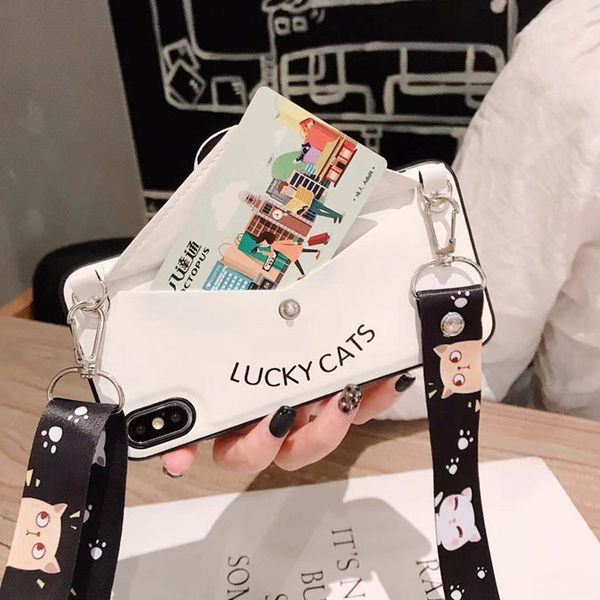 

кошелек моды защитный чехол sleeve cute cat мобильный телефон shell кобура пояс lanyard can card применимо iphone11 11pro max xr xsmax x / x