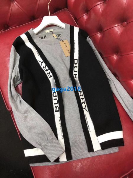 

high end женщины девушки вязать свитер куртка лоскутное письмо мотив полосатый с длинным рукавом трикотаж 20ss взлетно посадочной полосы диз, White;black