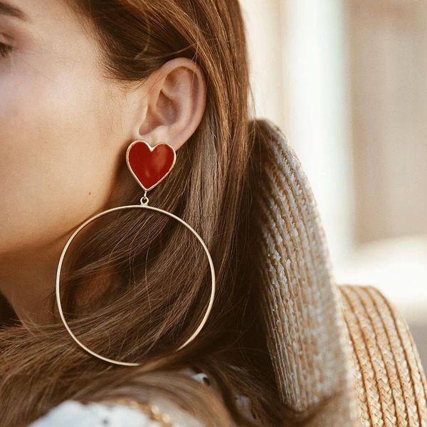 

2019 new red heart big gold loop dangle earrings for women lady's chic heart love earring for party jewelry gift, Silver