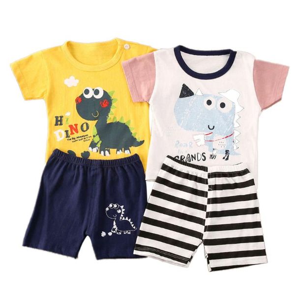 

kids two piece suit set kids boys girls casual cartoon crocodile / dinosaur floral print round neck short sleeve t-shirt + pants, White