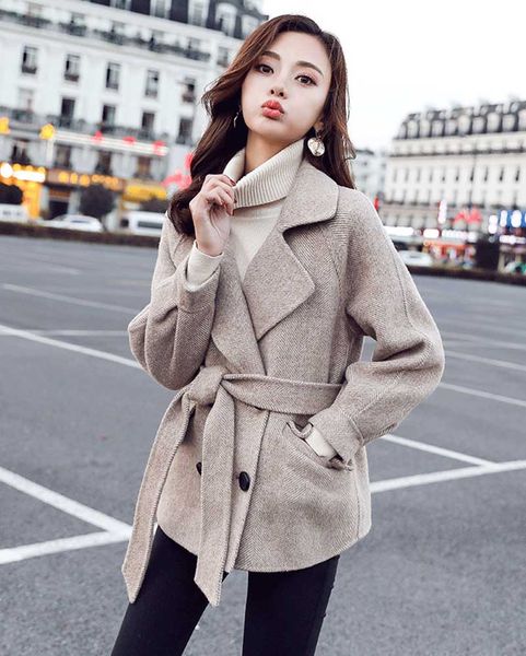 

2019 winter mori woolen coat korean slim fit slim thin coat, Black