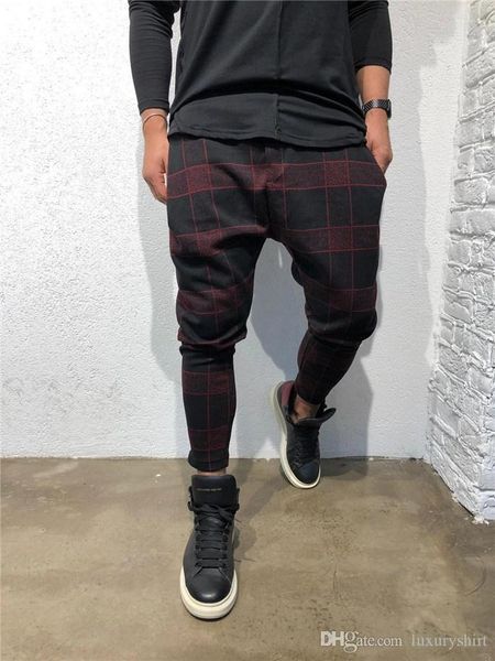 

plaid 3d digital print mens pants sports designer fashion long trousers mid waist loose drawstring mens clothing, Black