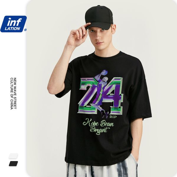 

inflation men t shirt with basketball star printing regular fit men t shirt loose fit 100% cotton hip hop tshirt 1010s20, White;black