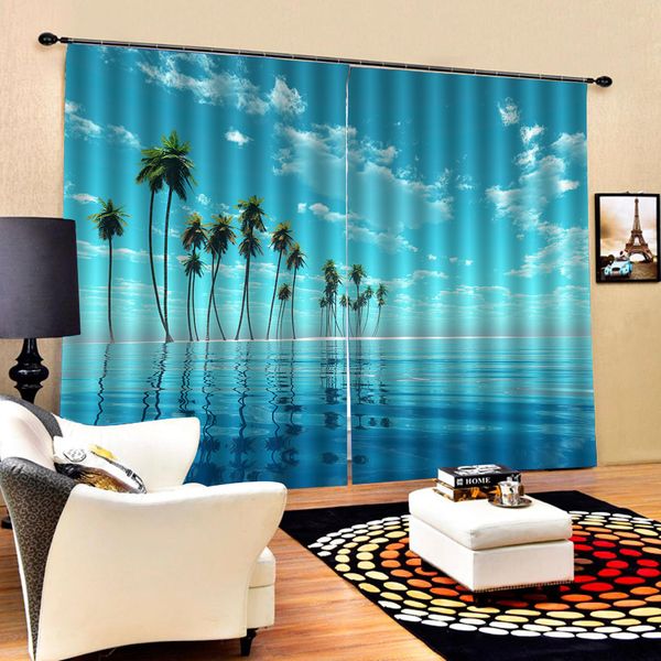 

пользовательские любого размера фото luxury blackout 3d окна шторы для гостиной спальня синее море небо шторы большой cocount дерево занавес
