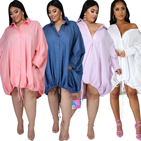 

women dresses fashion loose clothing long sleeve casual dresses lapel neck dress spring summer solid color s-2xl clothes 2775, Black;gray