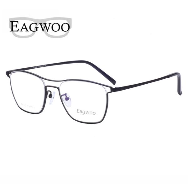 

pure titanium eyeglasses frame vintage men optical frame prescription spectacle double bridge designed glasses for wide face, Black
