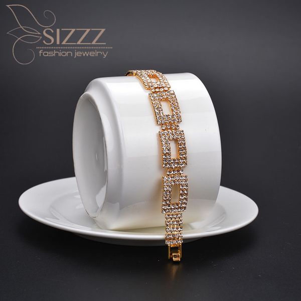 

sizzz 2019 europe and the united states new jewelry square full of rhinestone exaggerated gold bride bracelet&bangles for women, Golden;silver