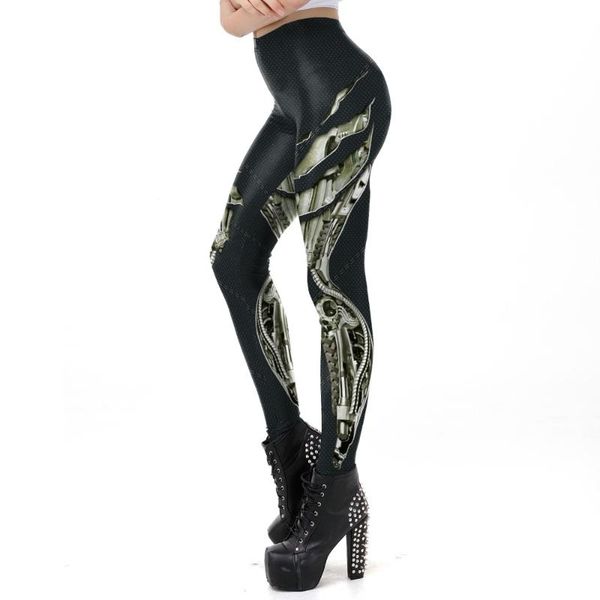 

vip fashion] 2020 new punk style dark grey steampunk gear of war 3d printed leggins women workout legging fitness ankle pant, Black