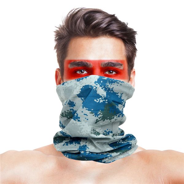 

digital military camo hats hairband polyester breathable windproof hunting scarf neck half face sun uv protect head wear caps, Blue;gray