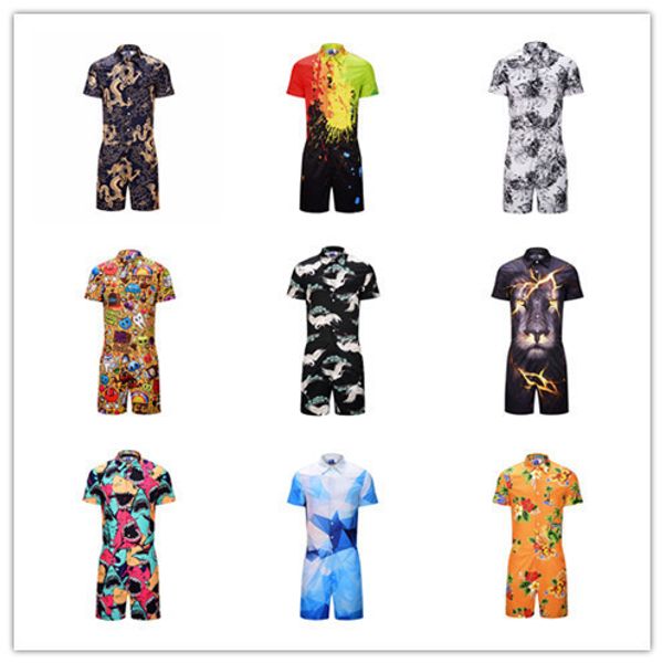 

mens designer european code 3d shirt casual short sleeve jumpsuit, Black