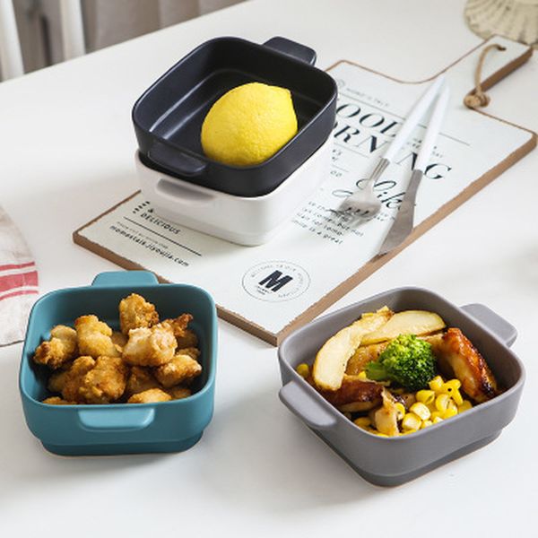 

ceramic japanese snack foods tray with handle square mini seasoning dish steak dessert salad soup bowl plate kitchen storage