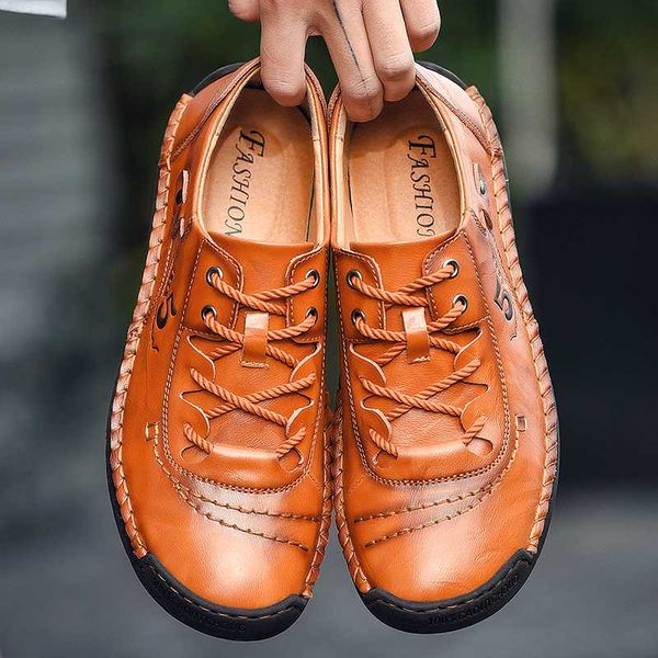 

new handmade men's casual shoes korean soft bottom beanie men's lazy leather shoes large size driving tide, Black