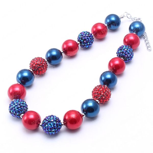 Collana robusta per bambini di colore rosso + blu scuro Moda 4 luglio Ragazza Bambini Bubblegom Collana robusta con perline Regalo per feste di moda