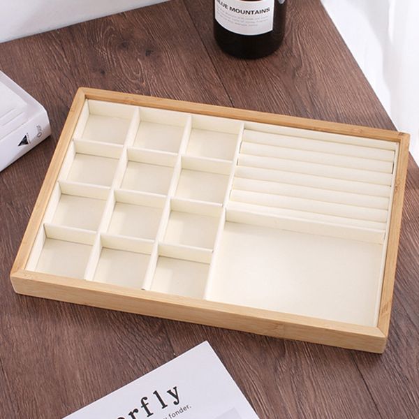 

bamboo wood jewelry display jewellery tray ring holder necklaces organizer bracelets showcase pendants box, Pink;blue
