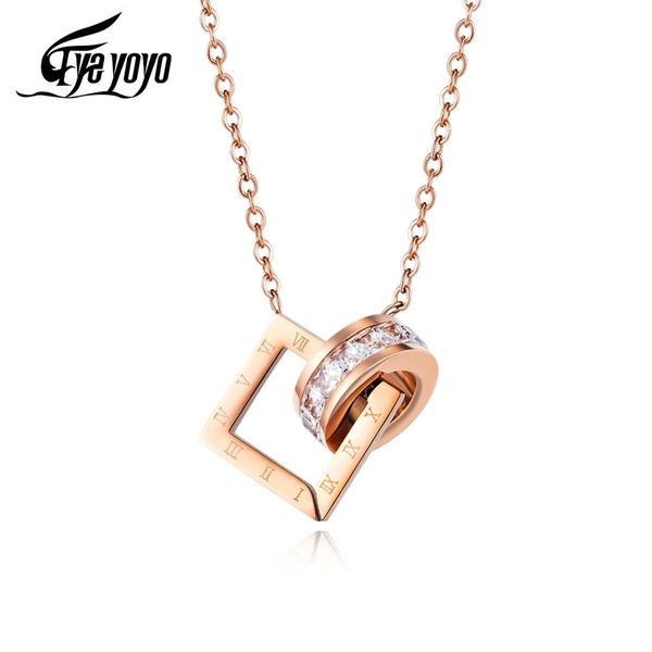 

eyeyoyo titanium steel crystal circle pendant necklace personality rose gold roman numerals short necklaces for women jewelry, Silver