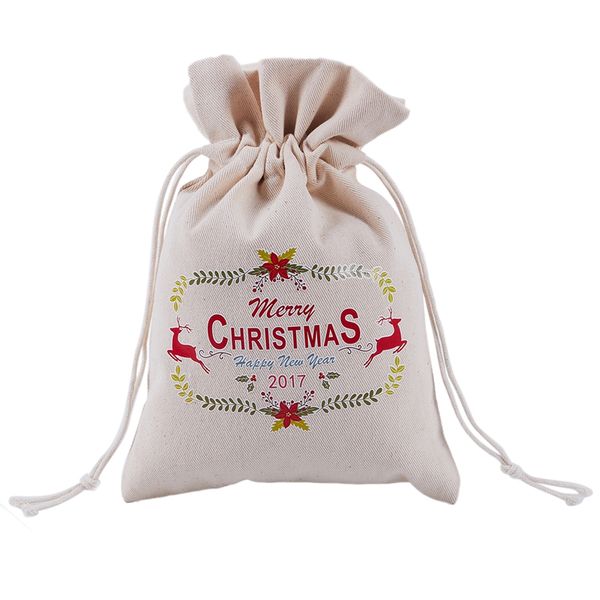 

1 creamy-white canvas creative christmas christmas deer "christmas" storage bag / drawstring bags / gift candy bag # 5
