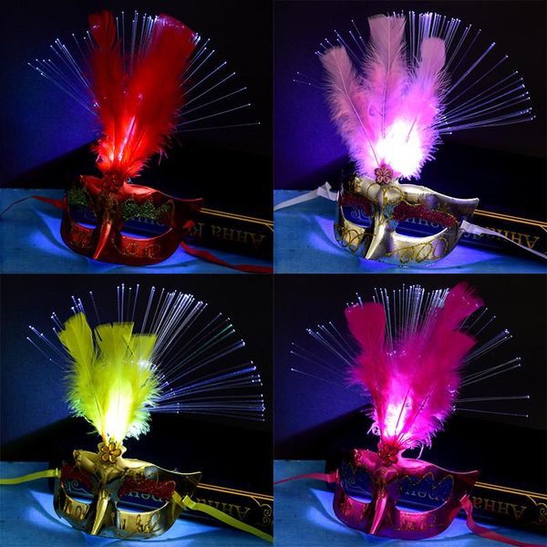 

luminous feather masquerade masks men women halloween party half face masks fancy dress costume accessory, Silver