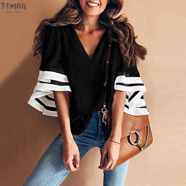 

blouse for ladies deep v neck short sleeve printed casual loose floral women summer solid blouses streetwear tuniki damskie amp;15, White