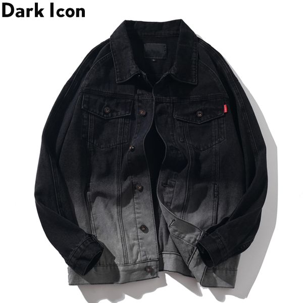 

men's jackets dark gradient denim jacket men turn-down collar street fashion 2021 jeans for, Black;brown